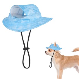 Srvillg Dog Baseball Cap, Summer Pet Sun Protection Hat, Adjustable Canvas Visor Cap with Ear Holes for Small Medium Large Dogs (Blue, S)