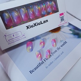 Color smudge Oval Press-on nails 24pcs 12 size false nails