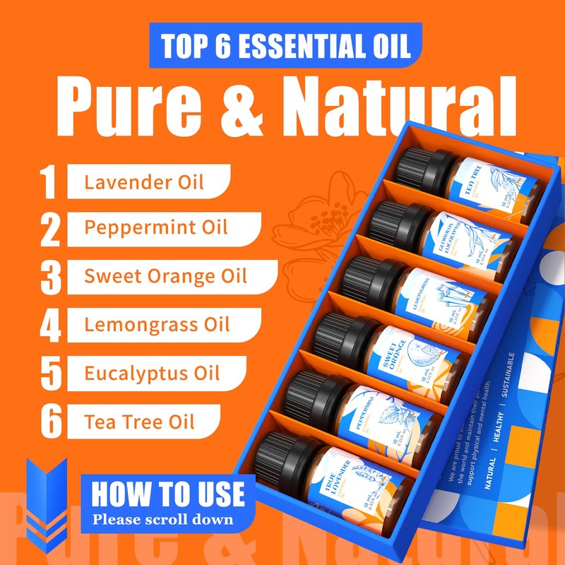 HIQILI 100% Pure Essential Oil Set for 6pack in 1,10ml*6,with