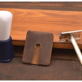 CestAntiQ, Funda protectora de cuero de doble filo de seguridad, funda de viaje de afeitado: marrón