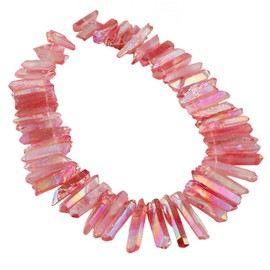 SUNYIK Light Red Crystal Points Titanium Coated Quartz Rough Sticks Spikes Point Beads 15 inch Strand Drilled
