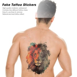 Body Art Tattoo Stickers 5 Sheets Animal Pattern Fake Tattoo Decals Temporary Tattoo Stickers, Waterproof Half Arm Back Waist Belly Fake Tattoo Stickers for Men