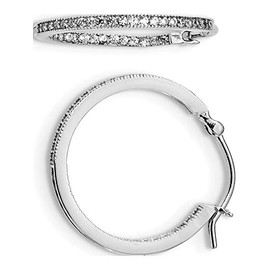 Sterling Silver Rhodium-Plated Micro Pave Cz In & Out Hoops (Length=25) (Width=25)
