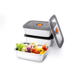 fecoqi 3 PCS Stainless Steel Food Storage Containers(33oz) with Lids Leak Proof & Airtight | Stainless steel freezer Containers,Airtight Bento Lunch Box,For Meal Prep,Fruit,Snack,Freezer