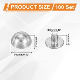 PATIKIL 3/8" Dome Spikes Studs, 100 Sets Mushroom Type Nailhead Round Head Studs Screw Back Spike Studs Rivets for Leather Clothing Craft Belts Hand Bags, Silver