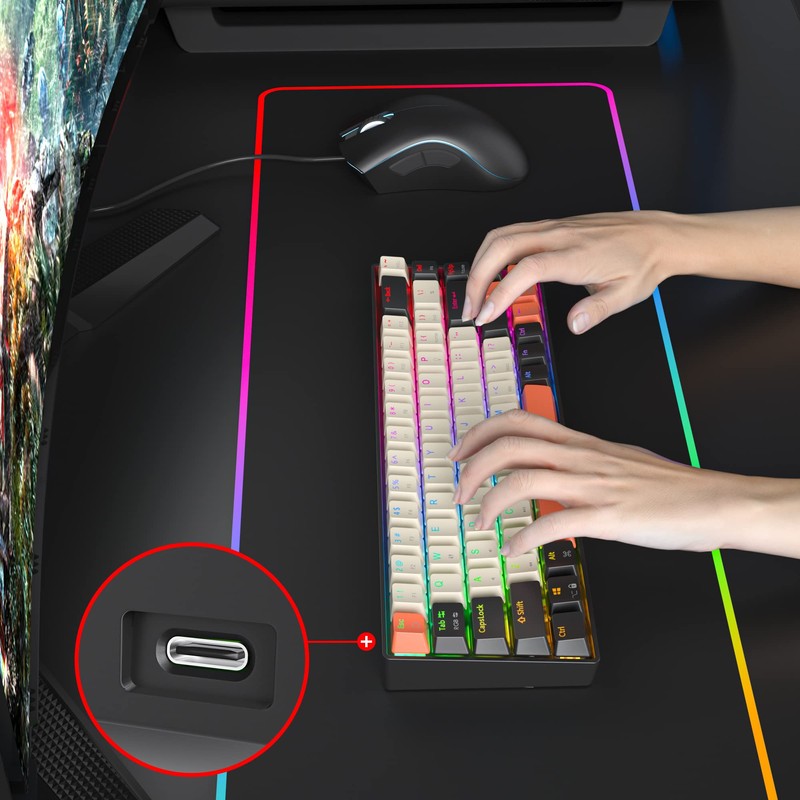 Fogruaden RGB Wired 60% Percent Keyboard Mechanical, 68 Keys Gaming