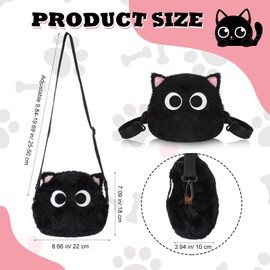 Mixweer Crossbody Bag Cute Plush Purse Backpack Kawaii Wallet Girls Cartoon Animal Lolita Bag with Chain Strap (Black Cat)