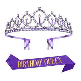 Purple Birthday Queen Sash and Crown Decorations for Women
