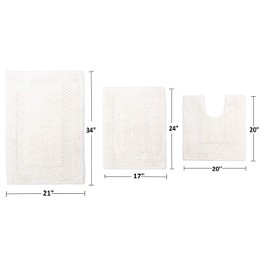 Home Weavers Classy Bathmat Collection Absorbent Cotton Soft 3 PC Bath Rug Set Type -1, Machine Washable, 17"x24", 20"x20", 21"x34", Ivory