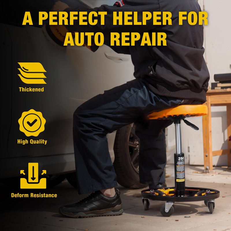YELLOW JACKET Rolling Mechanic Stool with Wheels Pneumatic Garage Shop