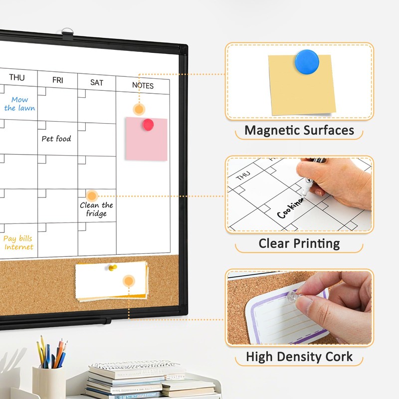 QUEENLINK Large Dry Erase Calendar for Wall, 36"x24" Double-Sided Magnetic