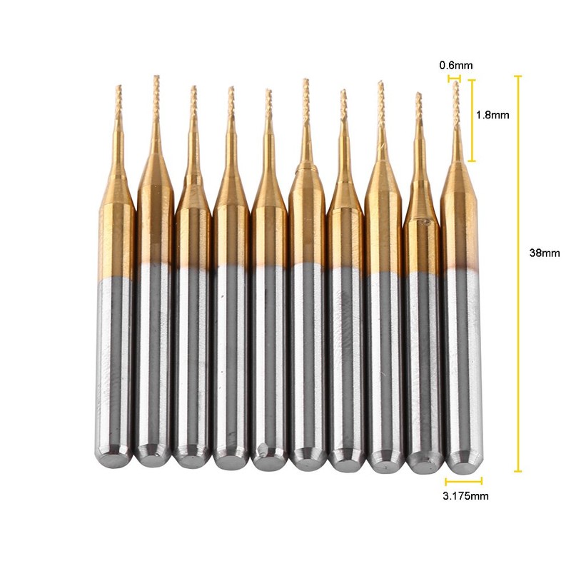 10pcs 3.175mm Shank Titanium Coating Tungsten Carbide End Mill Engraving