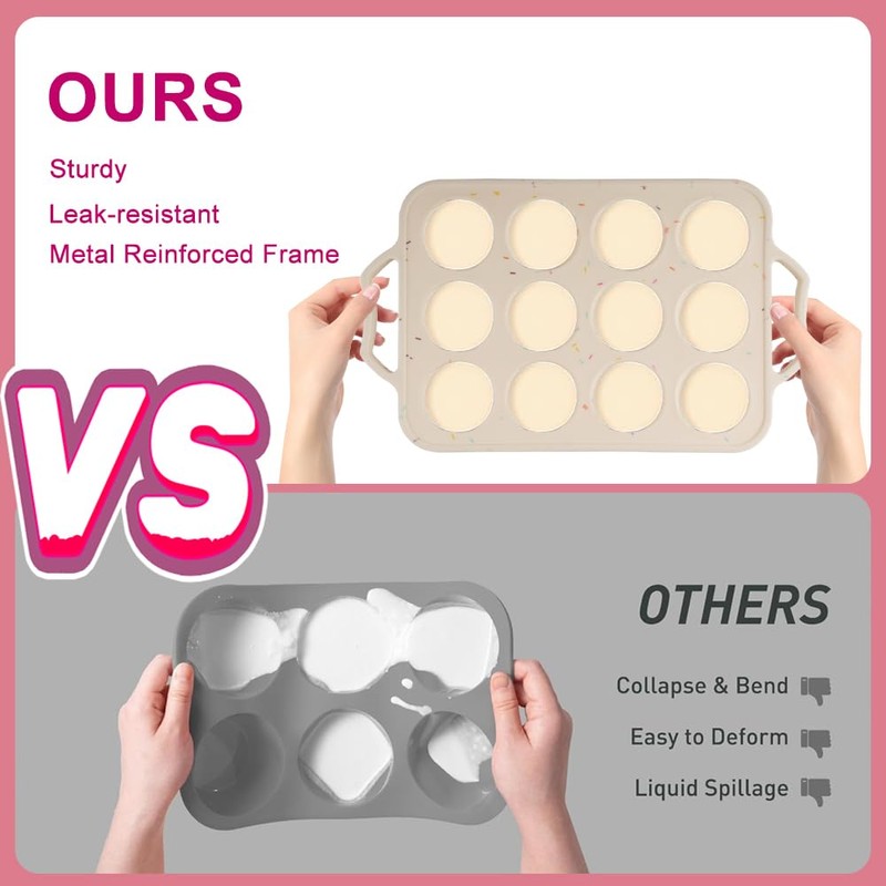 Velicber 2 Pack Silicone Muffin Pan with Metal Reinforced Frame,