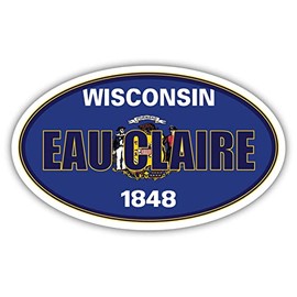 Eau Claire City Wisconsin State Flag | WI Flag Eau Claire County Oval State Colors Bumper Sticker Car Decal 3x5 inches