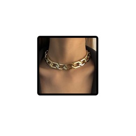 Cubahop Punk Geometric Choker Necklaces Hip Hop Thick chain Necklace Chain Jewelry Adjustable for Women and Girls (Gold)