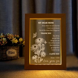 PUREFLY Engraved Acrylic Night Light, Happy Birthday Gift for Mom from Son, Mother's Day Christmas Decorations Gifts Ideas, USB Low Power Night Lamps, 6.7"x5.1"