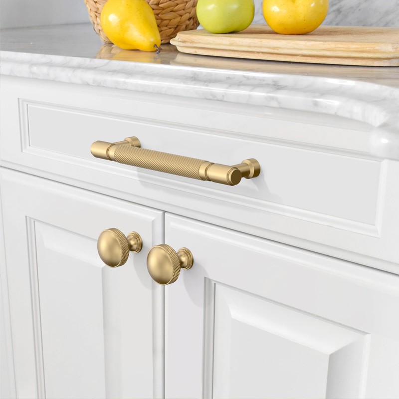 Amerdeco 10 Pack Gold knurled Cabinet Pulls 5 Inch(128mm) Hole