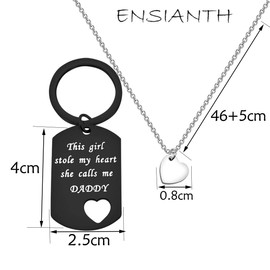 ENSIANTH Daddy Daughter Granddaughter Gift These Girls Stole My Heart They Call Me Daddy Keychain Set Heart Cut Out Necklace for Daughter (Daddy 1 Black-K)