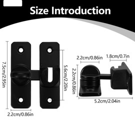 90/180 Degree Door Lock, 2 PCS Portable Flip Sliding Barn Door Lock Security Small Gate Latch for Garden Bathroom Kitchen Cabinet Window Push Sliding Doors (Black, Grey)
