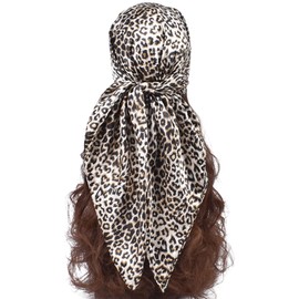LEBOOBELL Womens Head Scarf Satin Hair Scarf Printed Square Scarf Like Silk Bandanas for Women 35 Inches Leopard