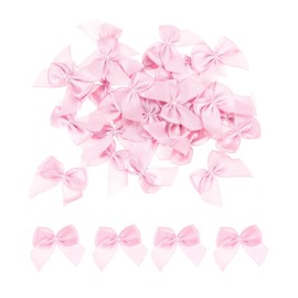 MECCANIXITY 60Pcs Mini Ribbon Bow 1" Mini Fabric Satin Ribbon Flower Bows for Craft DIY Sewing Wedding Birthday Party Pink