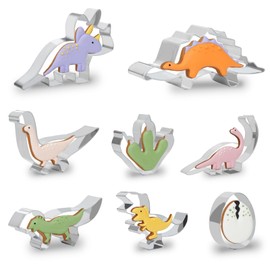 Dinosaur Cookie Cutters Set - 8 Dino Cookie Cutters Dino Shapes Stainless Steel Sandwich Cutters Fun Dinosaur Party Favors for Kids, Baking and Lunchbox Snacks