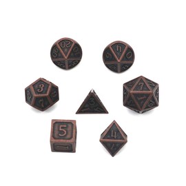 DollaTek 7 PCS Metal Dice Set DND Game Polyhedral Solid Metal D&D Dice Set with Storage Bag and Zinc Alloy with Enamel for Role Playing Game Dungeons and Dragons(Antique Roll Plating Copper Red)