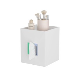 Hongtuocb White Acrylic Tissue Box Cover with Storage Tray,Square Acrylic Tissue Box Holder Napkin Dispenser for Bathroom Kitchen Home Office(White, 5.5x5.5x6.7)