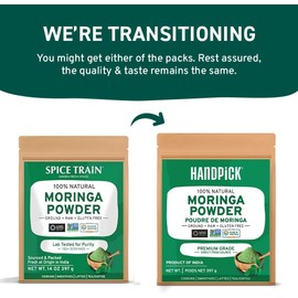 HANDPICK Moringa Powder (397g/14oz) - Organic Moringa Oleifera Leaf Powder, Gluten-Free, Non-GMO, Perfect for Smoothies, Teas, Recipes | Resealable Zip Lock Pouch