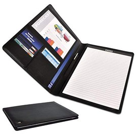 DESQ® Leather A4 Writing Case - Genuine Leather, Document Pocket, 5 Card Slots, Writing Pad Equiped, Black, Dutch Design
