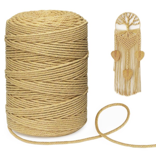 Premium Macrame Yarn, Homewit Macrame Cord 3 mm x 300 m and Macrame Cotton Yarn - Camel Colour, Cotton Cord for DIY Crafts for Plant Hangers, Wall Hanging, Dream Catcher Decoration