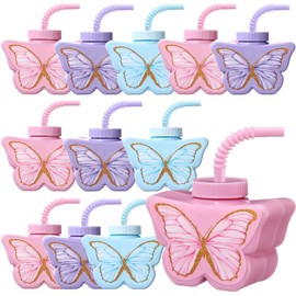 Mifoci 12 Pcs Butterfly Shape Cups Bulk, 10 oz Plastic Butterfly Themed Drinking Cups Pink and Purple Tea Party Supplies Fairy Birthday Party Decoration for Girls Wedding Baby Shower Favor