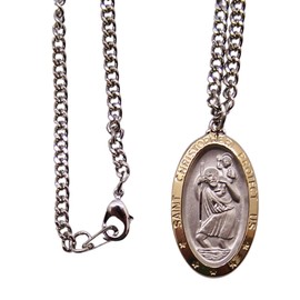 Wowser Two Toned Sterling Silver St. Christopher Medal, Religious Gift for Travelers, 1-1/8 Inch