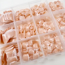 240Pcs Press On Toenails Short Square Fake Toenails White French Tip False Toe Nails Set Nude Acrylic Glue on Nails Reusable Glossy Artificial Glossy on Toenail Kit for Women Girls Manicure