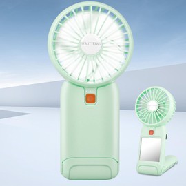 Verminget Portable Handheld Fan, 2025 Upgrade Mini Fan with Mirror, USB Rechargeable Desk Fan, 4 Speed Adjustable Battery Powered, Portable for Girl Kids Women Men