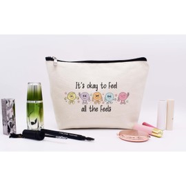 Funny Inspirational Quotes Gifts-Affirmations Present-Educational,Mental Health,Positive Motivational Encouragement Present,Christmas Gift-Makeup Bag Cosmetic Bag Travel Pouch-It's Ok to Feel