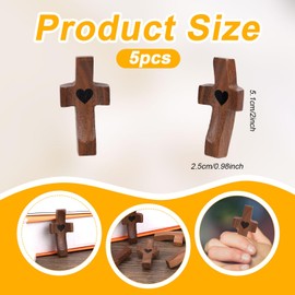 Tinoaly 5pcs Mini Cross My Heart Wooden Fidget Crosses, Small Tiny Wood Cross for Pocket Prayers Calmning Clinging Religious Gifts for Adults Kids Easter & Daily Encouragement
