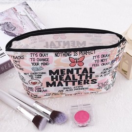 Mental Health Matters Cosmetic Bag for Women Men Self Care Makeup Bag for Friend Inspirational Motivational Gift for Daughter Granddaughter Positive Affirmations Storage Bag Friendship Gift