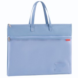 Pendancy Mesh Zipper Pouch A3 Size, Large Double Pocket Waterproof File Bag with Handle, 13x17 in Foldable Document Storage for Puzzle Project/Cross Stitch/Travel/Office（Advanced Blue）