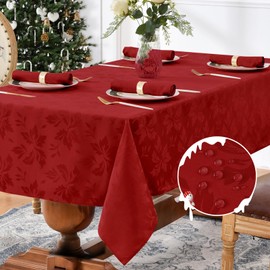 Romanstile Christmas Jacquard Rectangle Tablecloth - Waterproof Damask Floral Pattern Decorative Table Cloths Heavy Weight Fabric Table Covers for Dinner/Parties/Holiday - 52 x 70 Inch, Red