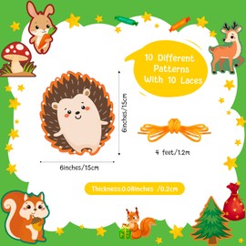 Pajean 10 Pieces Kids Animal Lacing Cards Cardboard Sewing Cards Sturdy Double Sided Lacing Playing Games for Children Developing Imagination Education Supplies (Forest Animals Style)