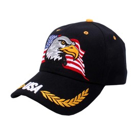 USA-Flag Eagles-Hat American Baseball-Cap Embroidered, Black, One Size