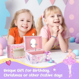 Homtibrm Musical Jewellery Box for Girls with Unicorn Jewelry Set, Kids Jewellery Box Music Box with Spinning Ballerina Birthday Gifts for Girls, Ballerina Swan Lake Tune