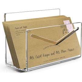 NFASHIONSO Acrylic Mail Holder,Desk Mail Bill Countertop Holder for Home and Office Desk Letter Organizer