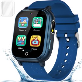 Kids Smart Watch Gift for Boys Ages 3-12, IP67 Waterproof, 32 Puzzle Games, HD Touchscreen Dual Camera Video Pedometer Music Player, Kids Watch Toy Birthday Gifts for Boys Ages 5 6 7 8 9 10 (Blue)