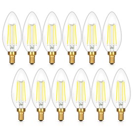 Brightever Brightever E12 Candelabra LED Light Bulbs 60 Watt Equivalent, 12 Packs Super Bright 620 Lumen, 6W Clear LED Candle Bulbs, Daylight White 5000K Non-Dimmable Chandelier Light Bulbs for Ceiling Fan
