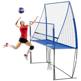 CRYBY Volleyball Training Net, Adjustable Height Volleyball Practice Net Volleyball Trainer Station with Carrying Bag, Indoor Outdoor Volleyball Trainer Equipment Net Volleyball Rebounder Net (Blue)