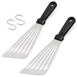 12.5In Fish Spatula, HaSteeL Stainless Steel Slotted Turner with Plastic Handle, Heavy Duty Metal Griddle Spatula for Grilling Cooking Baking Flipping Frying, Dishwasher Safe & Beveled Edge - 2Pcs