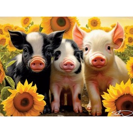 Bits and Pieces - 500 Piece Jigsaw Puzzle for Adults - 18" x 24" - Hello Sunshine - 500 pc Baby Pigs Sunflowers Jigsaw by Stewart