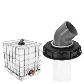sourcing map 163mm IBC Lid Filter Cover, 45° Plastic IBC Tote Hose Adapter 1000L Rainwater Tank Container with Washable Nylon Filter for 275 Gallon Water Tanks, Black/Gray